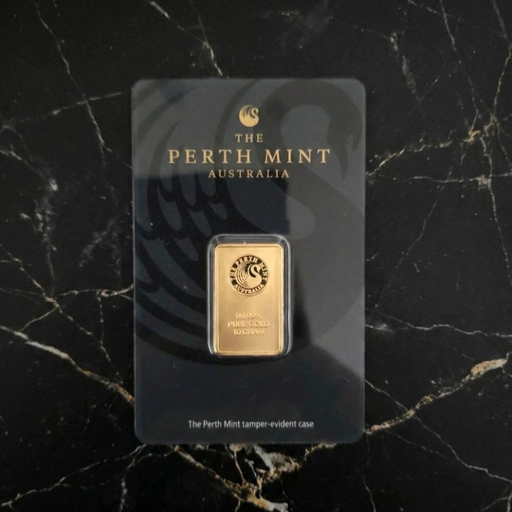 10g Perth Mint Gold Bar .9999 Fine 24K New Sealed with Black Swan Assay Card